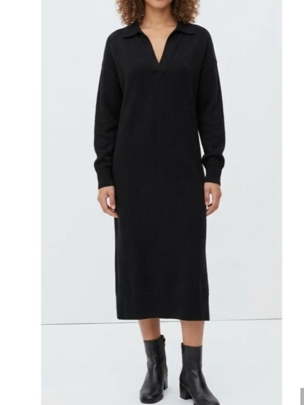 Everlane 100% Cashmere the Polo Cashmere Midi Dress Black Size Small